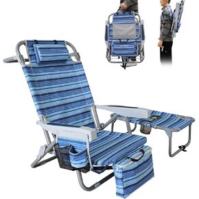 Backpack Beach Chair Aluminum 2 Pack with Folding Camping Table 5-Position Lay Flat Lounge Chair Outdoor for Adults with Insulated Cooler Bag and Cup Holder