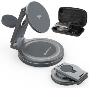 2025 Upgraded Qi2 Foldable Rotatable Zinc Alloy 3 in 1 Magnetic Wireless Charging Station, Compatible with Apple iPhone 12~16,Smartwatch,AirPods.30W Adapter & Case Included(Black)