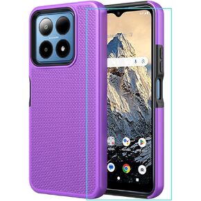 for Boost Summit 5G Case with Tempered Glass Screen Protector,Summit 5G Phone Case Dual Layer Heavy Duty Protection,Slim Lightweight Rugged Military Grade Shockproof Cover for Boost Summit 5G Purple
