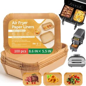 Air Fryer Disposable Paper Liner, 100PCS Parchment Liners, Air Fryer Baking Paper, for Ninja DZ201 DZ401 and 8-10QT, 8.6 x 5.5 inch Rectangle Parchment Tray, Food Grade Accessories BPA free