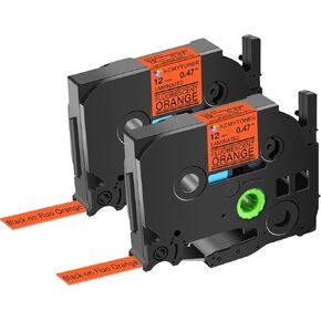 2 Pack Compatible for Ptouch TZe-B31 TZ-B31 Laminated Label Maker Tape 12mm 0.47 Black on Fluorescent Orange Tape for PT-D200 PT-D210 PTH100 PT-D400