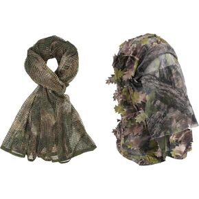 Sniper Veil and Camo Leafy Full Face Mask Headwear for Ghillie Suit, Duck, Turkey, Deer Hunting, Wild Photography
