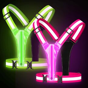L Size - LED Reflective Running Vest, 5 Colors Light Up Running Vest Rechargeable Running Lights for Runners High Visibility Reflective Running Gear, Adjustable for Men and Women