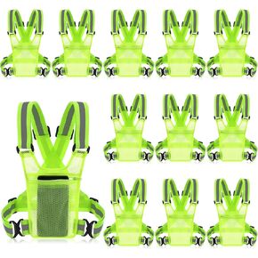 12 Pack Reflective Running Vest with Mini Bag Reflective Vest for Women and Men Safety Running Vest Adjustable Waistband Breathable Zip Chest Pack Phone Holder for Fitness Walking Cycling Hiking