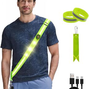 Reflective Safety Gear High Visibility LED Vests Running Belt Night Lights,Suitable for Men, Women,Runners, Cyclists & Dogs Walking, Outdoor Activities Nights Up Reflector Rechargeable