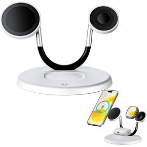 Mag-Safe Charging Station 3-in-1 Charger: Wireless Travel Charger Stand for Apple Watch Ultra 10 9 8 7 6 Se 5 4 3 - for iPhone 16 15 14 13 12 11 X Pro Max - for Airpods 4 3 Pro 2 (White)