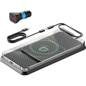 Wireless Car Charging Pad, Reestecqi Fast Wireless Car Charger Pad Non Slip Car Wireless Charger Mat 30cm Cable with 70cm Extension Cable Compatible with iPhone 16 Pro/15/14 AirPods Samsung Google