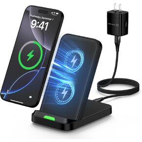 Wireless Charger Stand for Samsung Galaxy S25 Ultra Plus S24 S23 FE S22 S21,Motorola Desk Android Phone Fast Wireless Charging Station for Moto Razr Plus/Edge/G Stylus Power 2024,iPhone 16,18W Adapter
