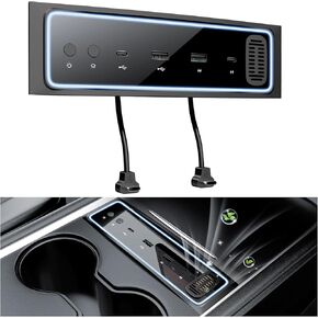 Tesla USB Hub for 2017-2023 Model Y and Model 3, Tesla Car Fast Charging Hub Accessories, Docking Station Phone Charger for Tesla Center Console, with Multi Port, LED Lights and Wood Diffuser