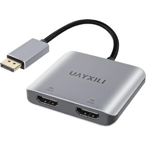 DisplayPort to HDMI Adapter - 8K30Hz, MST HDMI Splitter for Dual Monitors, Extended Display Support - Dual 4K@60Hz - Compatible with MacBook, Dell, HP, Lenovo, Thunderbolt 3/4 Laptops