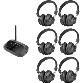 Avantree Quartet 2 Bluetooth-Compatible Wireless Group Listening Bundle: 4 Headphones & 1 Transmitter + 2 Add-On Headphones, No Lip-Sync Delays, Perfect for TV, Silent Discos, and More