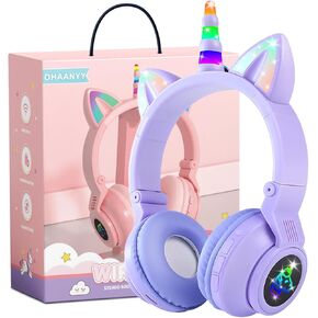 Unicorn Kids' Bluetooth Headphones,Foldable Wireless Headphones for Children with Cable and Microphone Earphones Volume Control,Unicorn-Inspired Gift Design for Birthday Gift & Christmas (purple)