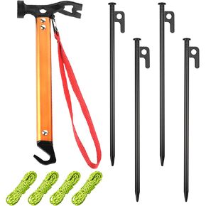 RIY Tent Stakes,4Pcs Heavy Duty 12Inch Steel Tent Stakes with 12 Inch Camping Hammer