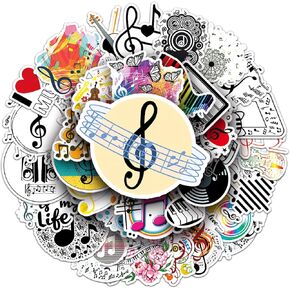 50pcs Music Stickers for Adult, Musical Note Waterproof Vinyl Decal for Girl Teen Kids Water Bottle Laptop Phone Computer Skateboard Luggage Notebook (Music)