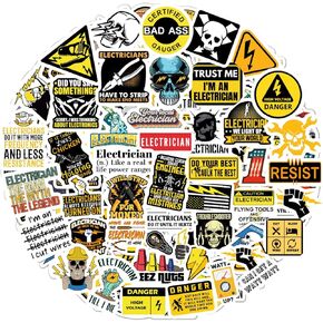 Bulbacraft 100Pcs Funny Electrician Stickers for Hard Hats, Electrician Hard Hat Stickers and Decals, Funny Electromechanical Technician Gifts for Men, Gifts for Women & Men