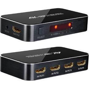 QHZ HDMI Switch 4 in 1 Out 4K@60Hz, 5 Ports HDMI Switcher Selector with Remote, Support HDCP 2.2 HDR 10+ Dolby Vision/Atmos 18Gbps CEC for Apple TV Game PC PS4/5 Pro Xbox