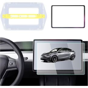 15 Inch Matte Tempered Glass Screen Protector Foil for 2024-2020 Tesla Model Y Protective Film with Automatic Alignment Frame and Touchscreen Edge Protector Silicone Frame(Black) Accessories
