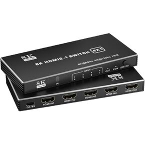 8K@60Hz HDMI Switch 5 in 1 Out Aluminium Support 4K@120Hz HDR + HDCP 2.3 CEC HDMI 2.1 Switcher Switcher مع محول الطاقة المتوافق مع PS5/4/4/3 Xbox Nintendo Switch Fire Stick ، ​​Blu-Ray Player