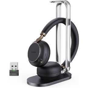 Yealink BH76 with Charging Stand Wireless ANC Headset for Work, Active Noise Cancelling Headphone with 5X Microphone, Teams Certified Bluetooth Headset for Computer Mobile, up to 35h Talking, USB-A