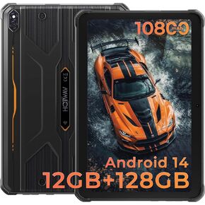 HOTWAV R8 Rugged Tablet Android 14, 10.1 inch HD+ Display 10800mAh Battery, Octa-Core 12GB RAM+128GB ROM+1TB Outdoor Tablet, 13MP+5MP Camera IP68/IP69K Waterproof, 4G Dual SIM/5G WiFi/BT5.1/GPS
