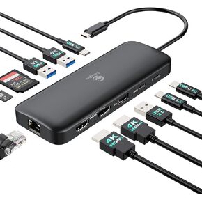 Laptop Docking Station Dual Monitor 11-in-1 USB C Docking Station with Dual 4K HDMI, 1Gbps Ethernet, 100W USB C PD Port, 5 USB A/C Ports, SD/TF Card Slot for Dell, HP, Lenovo, Surface