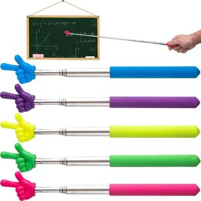 5pcs Retractable Pointer Finger Sticks, Extendable Teacher Pointer for Reading, 5 Colors Finger Hand Pointer Stick for Speeches, Presentation (Pink, Blue, Purple, Yellow, Green)