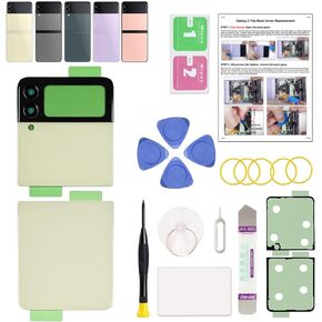 GREEN FUSION Compatible with Galaxy Z Flip 3 Back Cover Replacement, Z Flip 3 5G Back Glass Housing Door with Pre-Installed Camera Lens, Repair Tools & Instruction, Cream