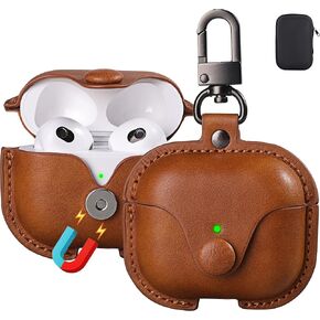 Maxjoy for AirPods 4 Case Leather, for AirPods 4th Generation Case Cover Leather AirPod Gen 4 Protective Cover with Keychain Compatible with Apple AirPods Generation 4th 2024, Brown