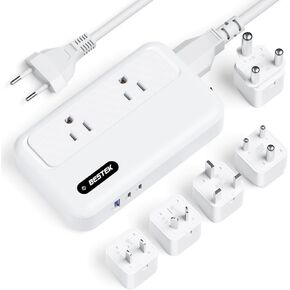 BESTEK 220V to 110V Voltage Converter, Universal Travel Adapter with 3 USB Charger (2 USB C), 2 AC Sockets and EU/UK/AU Plug Power Adaptor, Step Down Transformer for Hair Straighteners