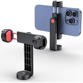 Phone Tripod Mount with 2 Cold Shoes, Smartphone Holder Adapter Rotatable Bracket with 1/4 inch Screw/Adjustable Clip for Video Live Streaming/Recronding