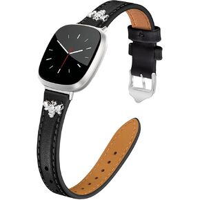 JR.DM Slim Leather Bands Compatible with Fitbit Versa 4/Versa 3/Sense 2/Sense Band, Top Genuine Soft Leather Band with Charms, Feminine Designer Strap for Fitbit Smartwatch in Kuwait