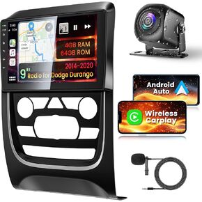 4G+64G Android 13 Car Radio for Dodge Durango 2014-2020, With Wireless Carplay & Android Auto Car Stereo, 9 Inch Touch Screen Radio with 32 EQ DSP, WiFi, GPS Navigation, Split Screen +Rear View Camera