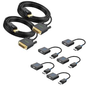 DisplayPort to DVI Cable 10ft 2-Pack Bundle DisplayPort to VGA 5-Pack for PC, Monitor, TV, Projector and More