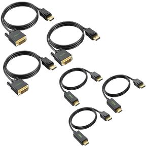 DisplayPort to DVI Cable 6FT 3Pack Bundle DisplayPort to HDMI Cable 3 Pack Compatible with Computer, PC, Monitor, TV, Projector