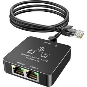 Ethernet Splitter 1 to 2, Ethernet Cable Switch 2 Port Internet Network LAN RJ45 1000Mbps Adapter 1 in 2 Out for Cat 8 7 6 5 5e Compatible with Gaming PC Router Laptop Printer PS5 PS4 TV Box