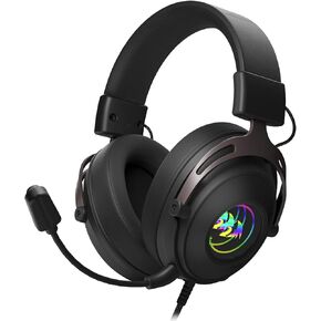 Redragon H389 Wired Gaming Headset with Mic, 50mm Drivers RGB Light Gaming Headphones, 3D Stereo Sound, Soft Memory Earmuffs & Artificial Leather Design for PC, PS4/5, Switch. Black