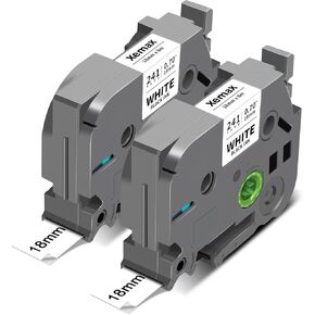 2-Pack Tze Tz 18mm 0.7 Laminated White Compatible for Brother 18mm 0.7 Laminated White Tape Tze-241 Tze241 Tz-241 Tz241 P Touch Label Tape 18mm 3/4" for PT-D400 PT-D410 PT-D600 PTD-610BT