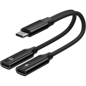 SOOPII USB C SPLITTER ، سماعة رأس USB C المزدوجة ومحول الشاحن ، كابل الصوت من النوع C 2 في 1 مع PD 60W شحن سريع متوافق مع iPhone ، Galaxy ، iPad Pro ، Pixel (Black)