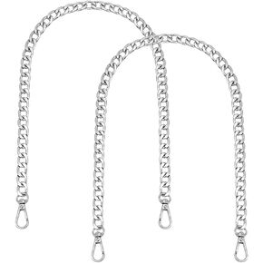 PH PandaHall 2pcs 24 inch Bag Chain Strap Replacement Silver Flat Chain Strap, Alloy Handbag Chain Straps Metal Replacement with Swivel Clasps for Handbag Shoulder Purse Bucket Crossbody Tote Bag