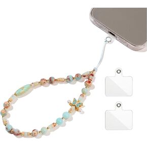 SHOSHAN Stone STRAP قابل للتعديل - سلسلة مفاتيح حزام معصم هاتفي مضاد للسرقة مع سحر فراشة ، حبات طبيعية للحماية والثروة وطول العمر | الهدية الروحية للنساء والرجال