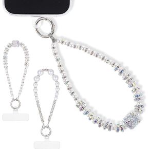2 PCS Phone Wrist Strap Pearl Beaded Wrist Lanyard Cell Phone Beaded Charm Detachable Anti-Loss Bracelet Strap Keychain with Tether Tab for Wallet Camera Women Men