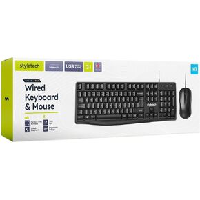 MK100 Wired Keyboard and Mouse Bundle - Black, Compatible with PC