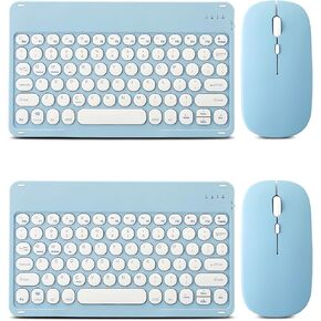 2 Pack, Ultra-Slim Bluetooth Keyboard and Mouse Portable Mini Wireless Keyboard Rechargeable for Apple iPad iPhone Samsung Tablet iPhone Smartphone iOS Android Windows,Round Keys Blue