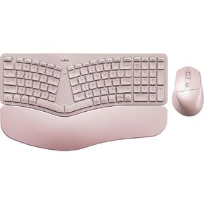 Nulea Advanced Ergonomic Wireless Keyboard and Mouse Combo, Comfortable Natural Typing, Palm Rest, Multi-Device (Bluetooth, 2.4G, Wired), Rechargeable, for Multi-OS, Windows, Mac, Android(Pink)