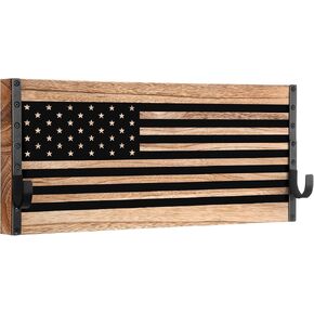 Weysat Wood American Flag Gun Rack Wall Mount with Adjustable Hooks 22 x 10 Inches Police Gear Rack Wall Mounted Rifle Display Case Gun Racks for Hunting Military Men, Law Enforcement Gifts