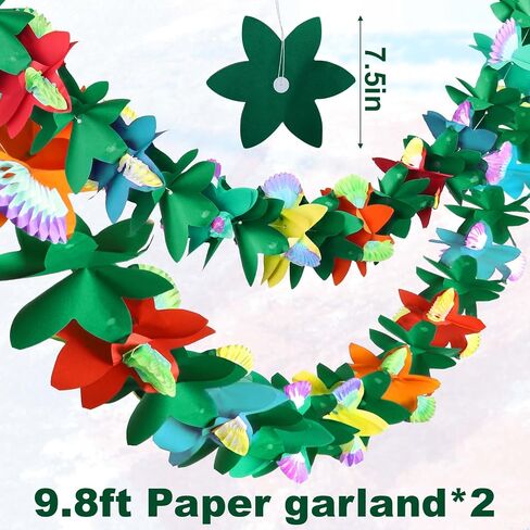 14Pcs Hawaiian Paper Fan Pom Poms Party Decorations Set, Tropical Garland Tissue Paper Hibiscus Flower Summer Banner for Birthday Baby Shower Wedding Beach Theme Aloha Luau Party Supplies Jungle Decor in Kuwait