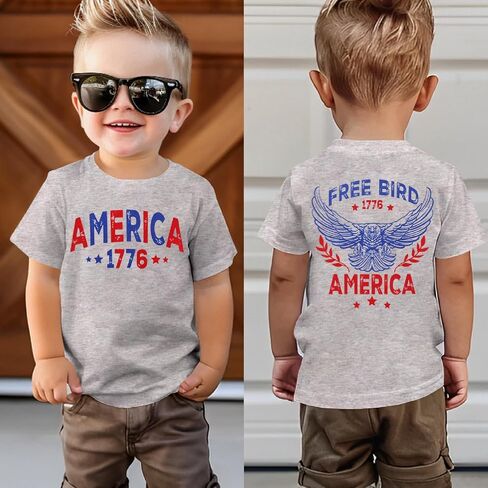 IZYJOY Free Bird America Shirt Toddler Baby Boy Girl 4th of July Patriotic T-Shirt Kids Retro Independence Day Tee Tops in Kuwait