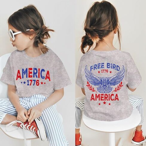 IZYJOY Free Bird America Shirt Toddler Baby Boy Girl 4th of July Patriotic T-Shirt Kids Retro Independence Day Tee Tops in Kuwait