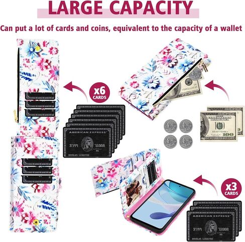 Wallet Case for Motorola Moto G 5G 2023 with Detachable Wrist Strap Shoulder Strap, 9+ Card Slots Zipper Purse, Floral PU Leather Stand Card Holder Cell Phone Cover for G5G G5 Women Men Pink in Kuwait