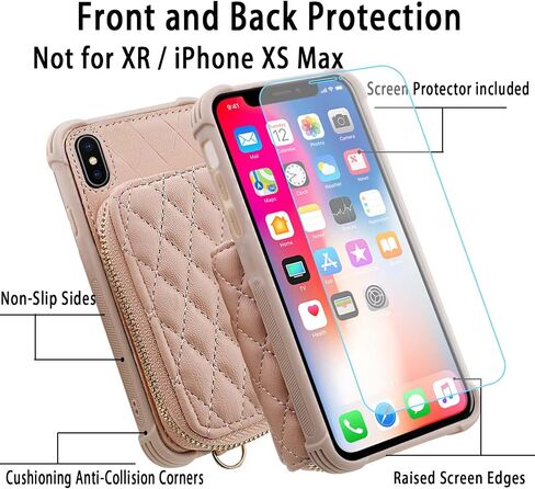 Monasay Zipper Wallet Case Fit for iPhone X/XS ، [Glass Screen Protector] in Kuwait